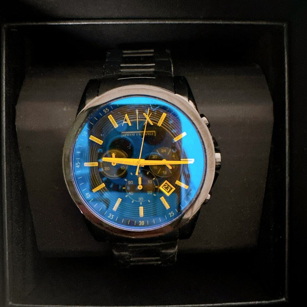 Armani Exchange AX2513 Chronograph Mens Watch Blue Dial Black Steel Bracelet